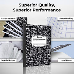 Composition Notebook, Quad Ruled, 200 Pages (100 Sheets) Per Book, Hard Cover