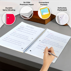 Subject Notebook, 5 Subject, Wide Ruled, 300 Pages (150 Sheets) Per Book, Soft Cover