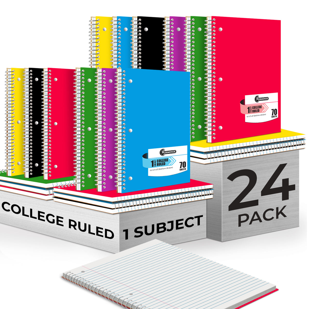 Subject Notebook, 1 Subject, Wide Ruled, 140 Pages (70 Sheets) Per Book, Soft Cover