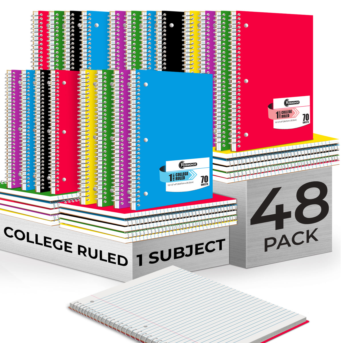 Subject Notebook, 1 Subject, College Ruled, 140 Pages (70 Sheets) Per Book, Soft Cover