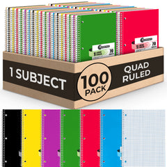Subject Notebook, 1 Subject, Quad Ruled, 140 Pages (70 Sheets) Per Book, Soft Cover