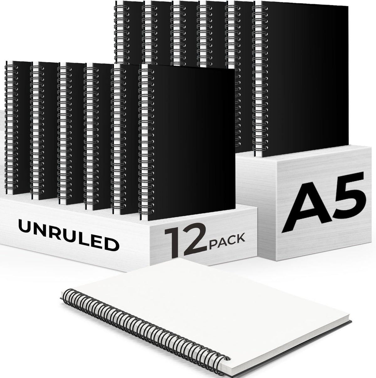 Spiral Notebook, 1 Subject, Blank, 120 Pages (60 Sheets) Per Book, Black Sturdy Plastic Cover