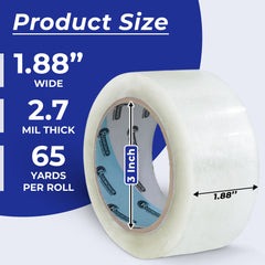 Clear Packing Tape, 65 Yards, 1.88" Wide, 2.7 Mil Thick & Strong