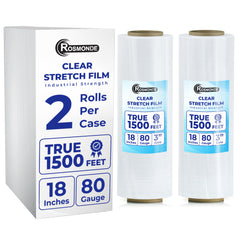 True 1500 Ft Stretch Wrap, 18" Wide, 80 Gauge Thick, Industrial Strength Film, Clear