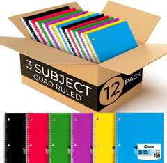 Subject Notebook, 3 Subject, Quad Ruled, 300 Pages (150 Sheets) Per Book, Soft Cover