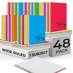 Subject Notebook, 1 Subject, Wide Ruled, 140 Pages (70 Sheets) Per Book, Assorted Plastic Cover