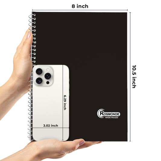 Subject Notebook, 1 Subject, Wide Ruled, 140 Pages (70 Sheets) Per Book, Black Plastic Cover