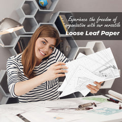 Loose Leaf Paper, Quad Ruled, 8" x 10.5", Filler Paper, 56 GSM Thick Paper, 3 Hole-Punched, 150 Sheets/Pack