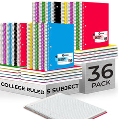 Subject Notebook, 5 Subject, College Ruled, 300 Pages (150 Sheets) Per Book, Soft Cover