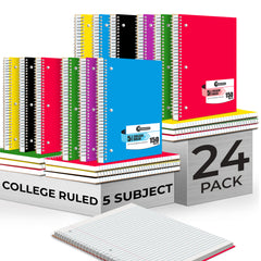 Subject Notebook, 5 Subject, College Ruled, 300 Pages (150 Sheets) Per Book, Soft Cover