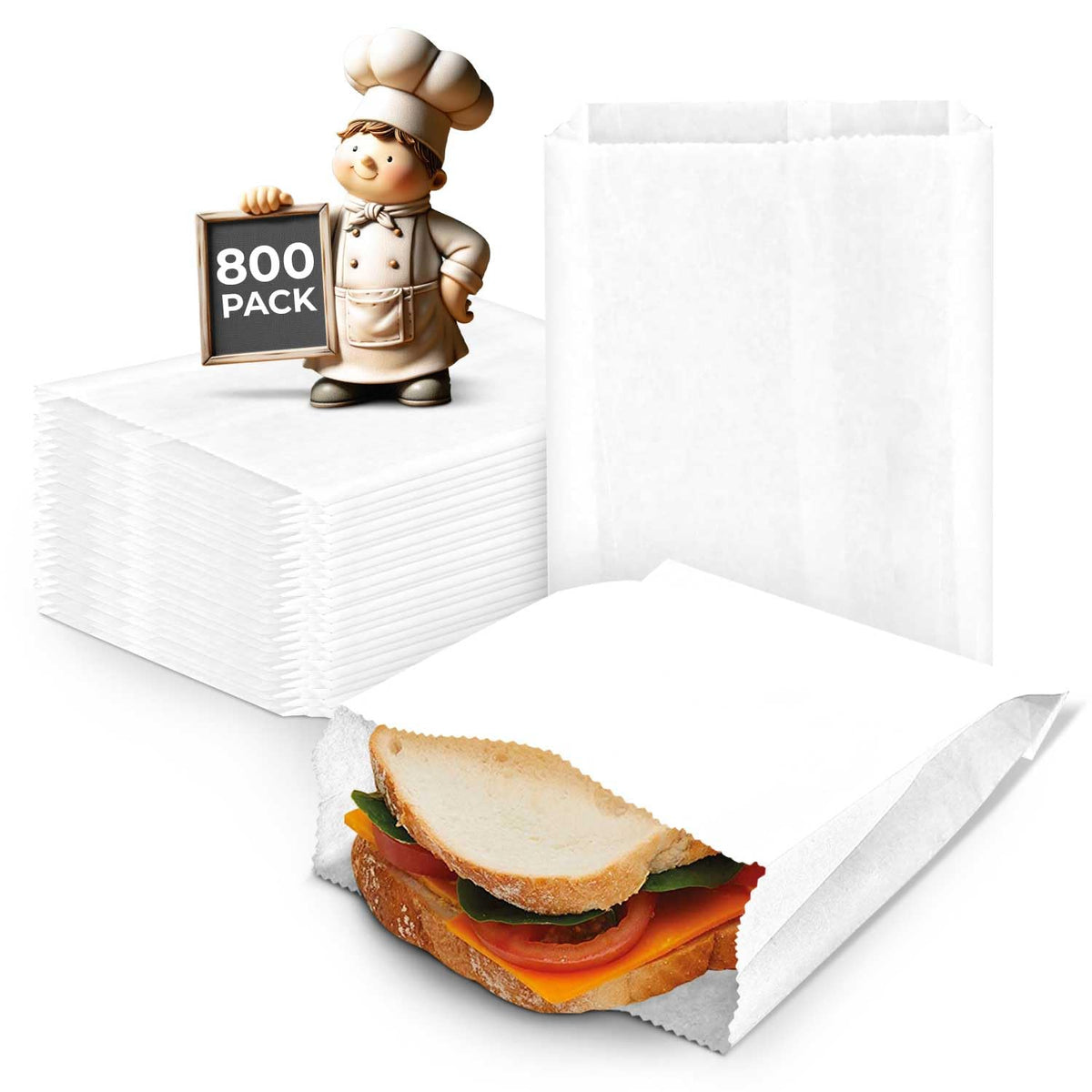 Rosmonde Kraft Paper White Sandwhich Bag, 5.94" x 1.96" x 7.9", Snack Bags, Sandwich Lunch Bags Bulk