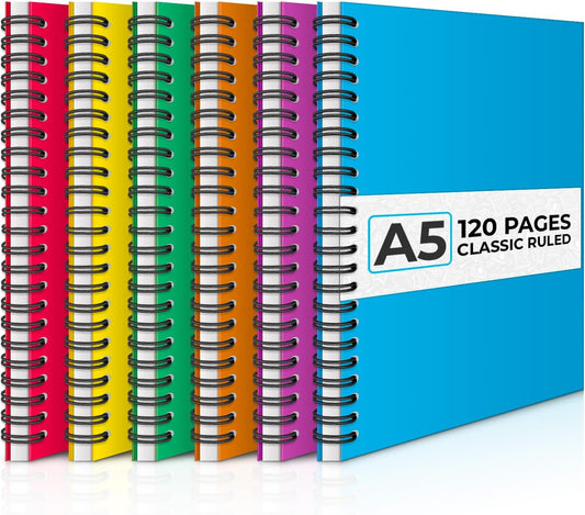 Spiral Notebook, 1 Subject, Line Sheet, 120 Pages (60 Sheets) Per Book, Assorted Sturdy Plastic Cover