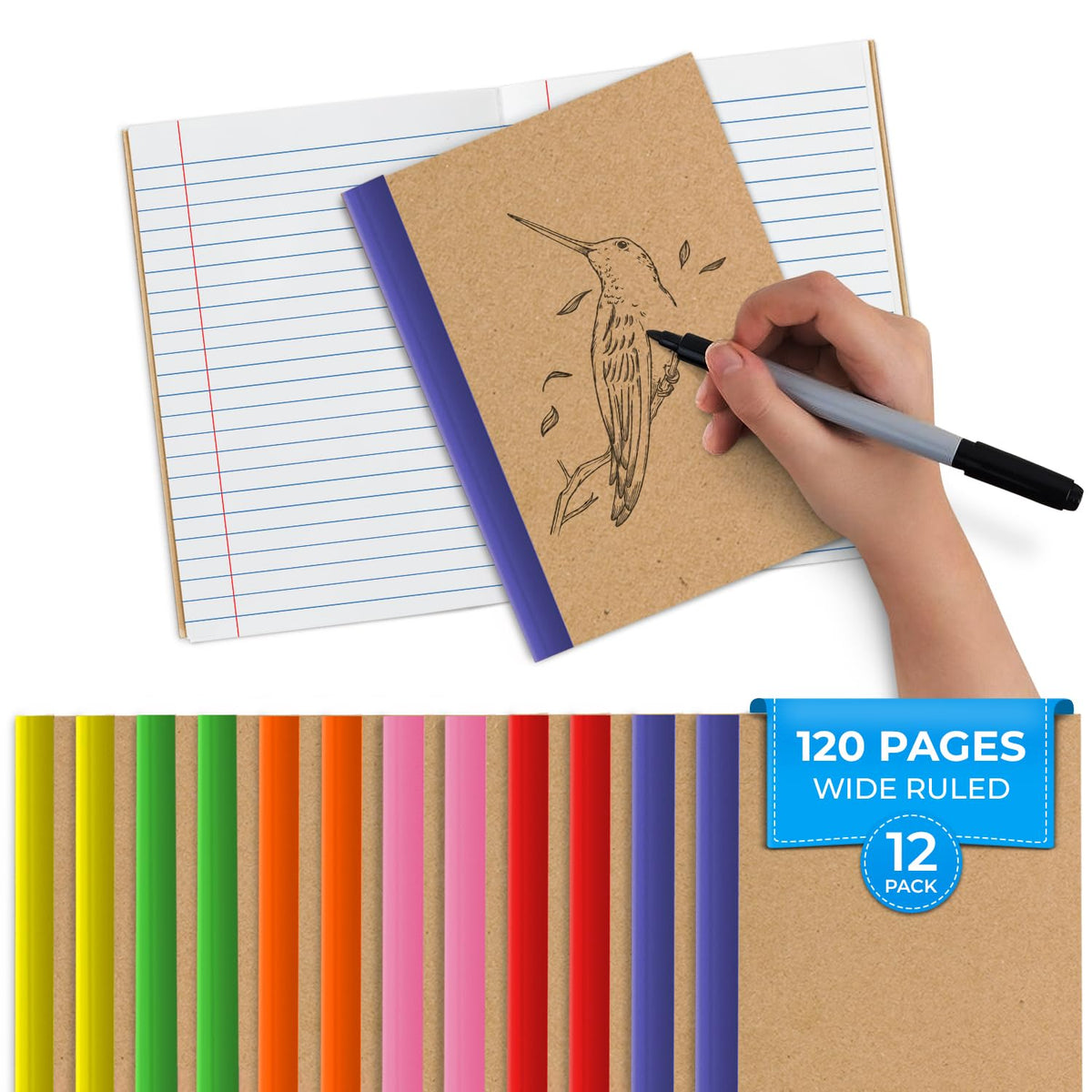 Kraft Cover Composition Notebook, Wide Ruled, 120 Pages (60 Sheets) Per Book, Soft Cover