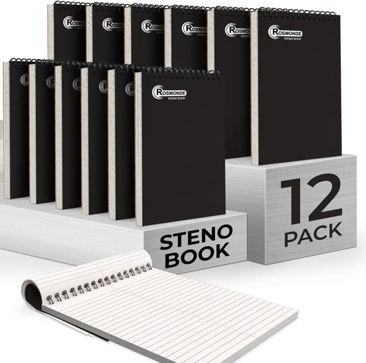Steno Pad, Gregg Ruled, 160 Pages (80 Sheets) Per Book, Black Soft Cover