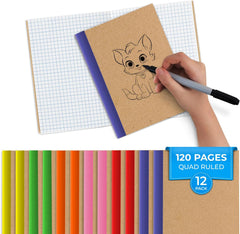 Kraft Cover Composition Notebook, Quad Ruled, 120 Pages (60 Sheets) Per Book, Soft Cover