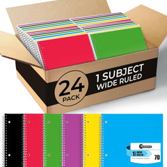 Subject Notebook, 1 Subject, Wide Ruled, 140 Pages (70 Sheets) Per Book, Soft Cover