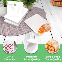 Rosmonde Kraft Paper White Sandwhich Bag, 5.94" x 1.96" x 7.9", Snack Bags, Sandwich Lunch Bags Bulk