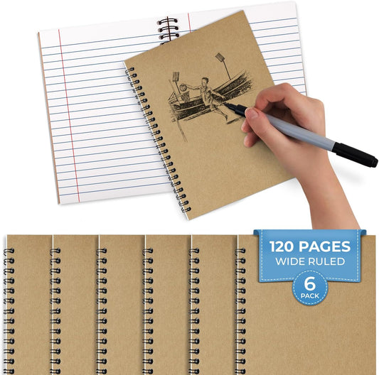 Kraft Spiral Notebook, Wide Ruled, 120 Pages (60 Sheets) Per Book, Hard Cover