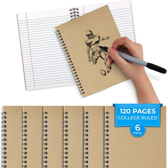 Kraft Spiral Notebook, College Ruled, 120 Pages (60 Sheets) Per Book, Hard Cover