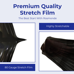 True 1500 Ft Stretch Wrap, 18" Wide, 80 Gauge Thick, Industrial Strength Film, Black