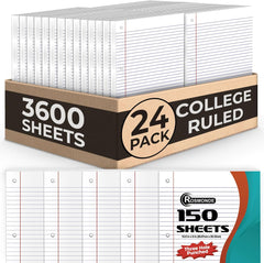 Loose Leaf Paper, College Ruled, 8" x 10.5", Filler Paper, 56 GSM Thick Paper, 3 Hole-Punched, 150 Sheets/Pack