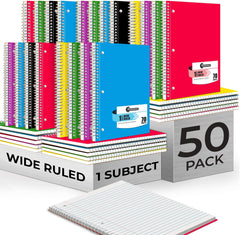 Subject Notebook, 1 Subject, Wide Ruled, 140 Pages (70 Sheets) Per Book, Soft Cover