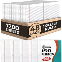 Loose Leaf Paper, College Ruled, 8" x 10.5", Filler Paper, 56 GSM Thick Paper, 3 Hole-Punched, 150 Sheets/Pack