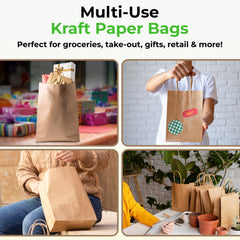 Rosmonde Kraft Paper Bag with Handle, 8" x 4.75" x 10.5", Paper Shopping Bags Bulk