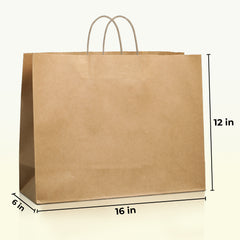 Rosmonde Kraft Paper Bag with Handle, 16" x 6" x 12", XL Brown Paper Shopping Bags