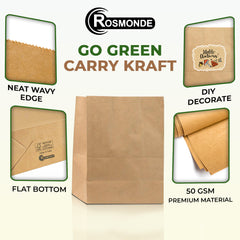 Rosmonde Kraft Paper Take Out Bag, 12" x 7" x 17", Grocery Bags, Gift Wrap Kraft Bags