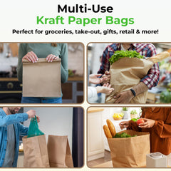 Rosmonde Kraft Paper Take Out Bag, 12" x 7" x 17", Grocery Bags, Gift Wrap Kraft Bags