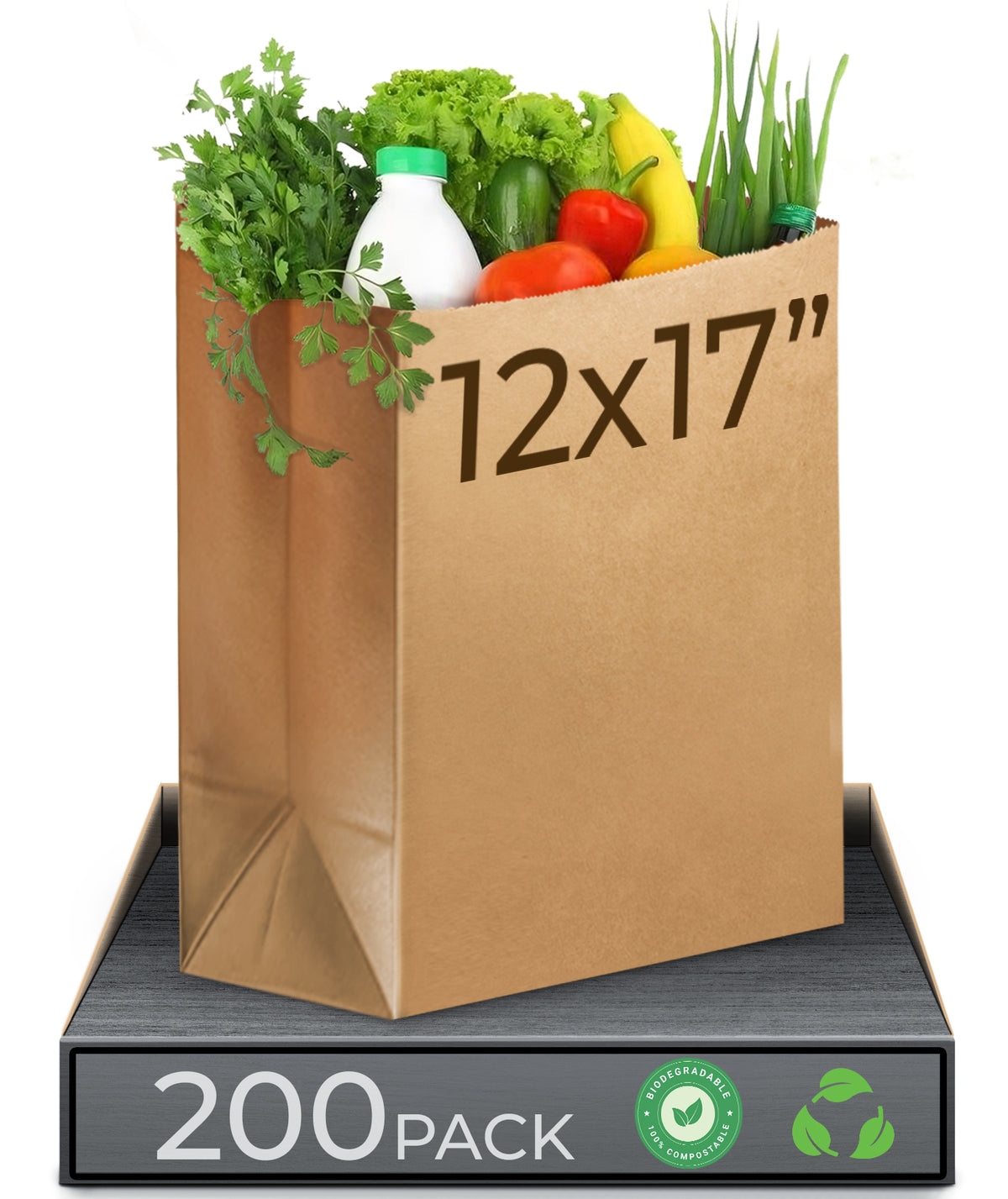 Rosmonde Kraft Paper Take Out Bag, 12" x 7" x 17", Grocery Bags, Gift Wrap Kraft Bags