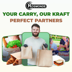 Rosmonde Kraft Paper Bag with Handle, 8" x 4.75" x 10.5", Paper Shopping Bags Bulk