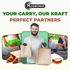 Rosmonde Kraft Paper Take Out Bag, 10.24" x 6" x 14", Brown Gift Wrapping & Grocery Bags Bulk