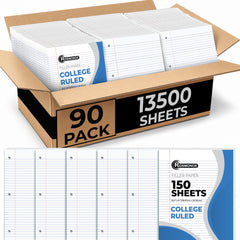 Loose Leaf Paper, College Ruled, 8" x 10.5", Filler Paper, 56 GSM Thick Paper, 3 Hole-Punched, 150 Sheets/Pack