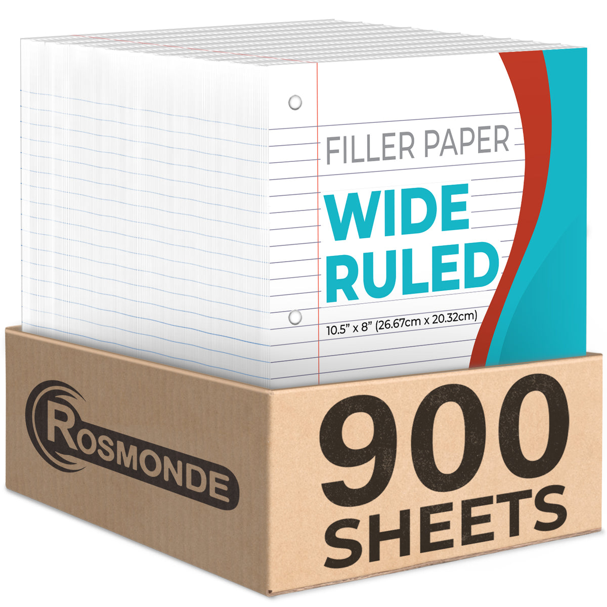 Loose Leaf Paper, Wide Ruled, 8" x 10.5", Filler Paper, 56 GSM Thick Paper, 3 Hole-Punched, 150 Sheets/Pack
