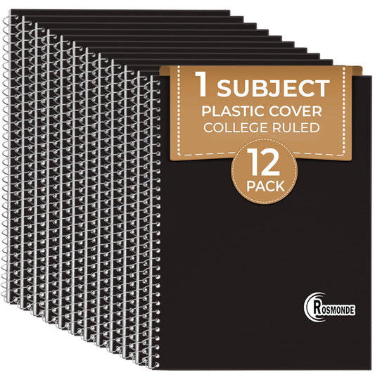 Subject Notebook, 1 Subject, College Ruled, 140 Pages (70 Sheets) Per Book, Black Plastic Cover