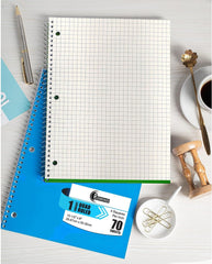Subject Notebook, 1 Subject, Quad Ruled, 140 Pages (70 Sheets) Per Book, Soft Cover
