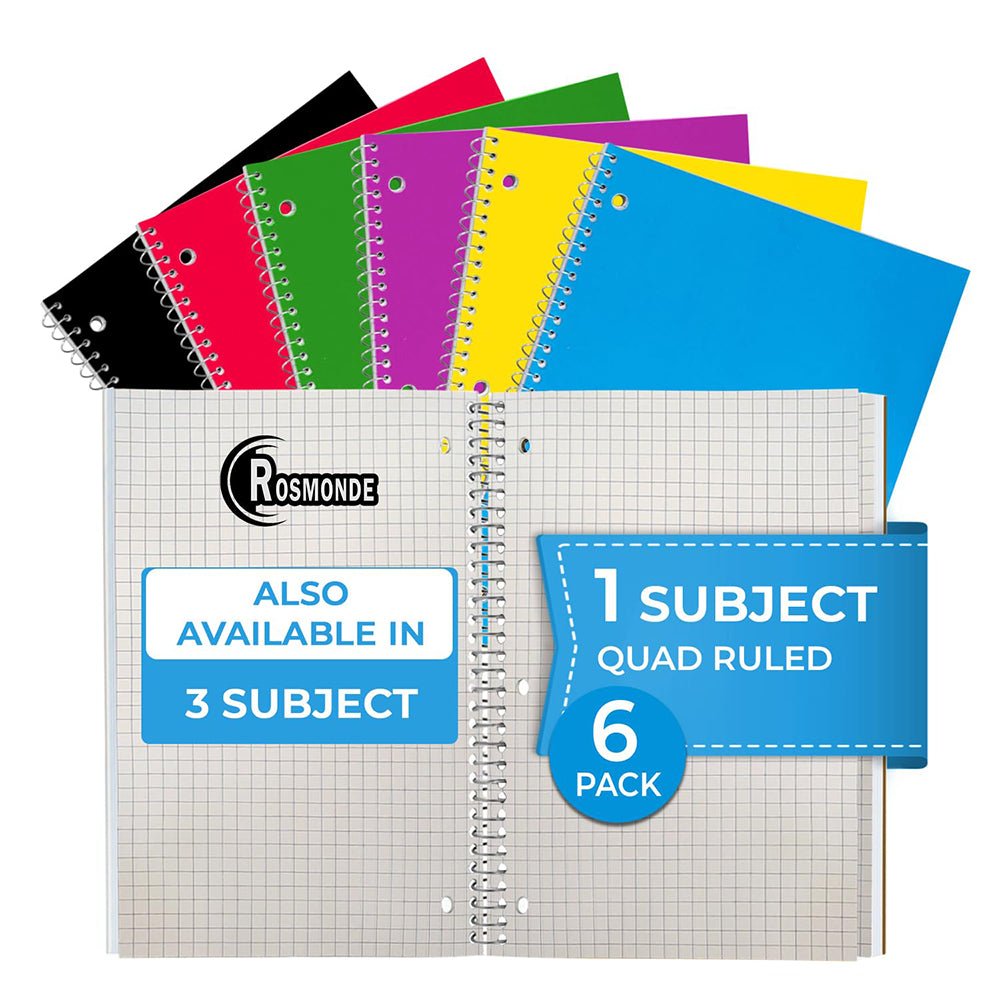 Subject Notebook, 1 Subject, Quad Ruled, 140 Pages (70 Sheets) Per Book, Soft Cover