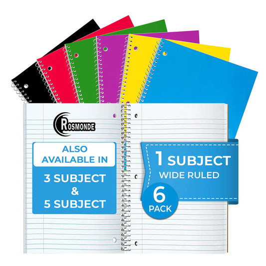 Subject Notebook, 1 Subject, Wide Ruled, 140 Pages (70 Sheets) Per Book, Soft Cover