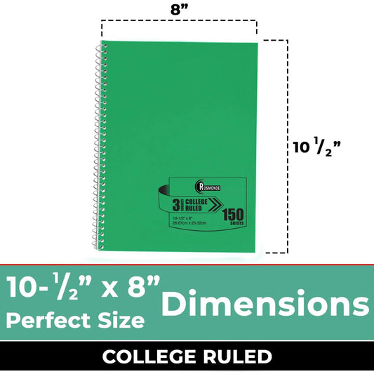 Subject Notebook, 3 Subject, College Ruled, 300 Pages (150 Sheets) Per Book, Assorted Plastic Cover