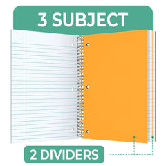 Subject Notebook, 3 Subject, Wide Ruled, 300 Pages (150 Sheets) Per Book, Assorted Plastic Cover