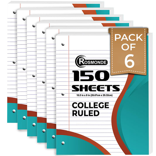 Loose Leaf Paper, College Ruled, 8" x 10.5", Filler Paper, 56 GSM Thick Paper, 3 Hole-Punched, 150 Sheets/Pack
