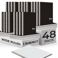 Subject Notebook, 1 Subject, Wide Ruled, 140 Pages (70 Sheets) Per Book, Black Plastic Cover