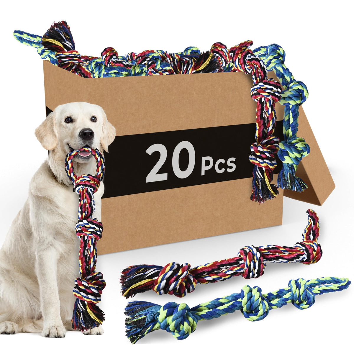 Stride Dog Rope Toys for Large Dogs, Set of 20, Cotton Dog Toys for Aggressive Chewers