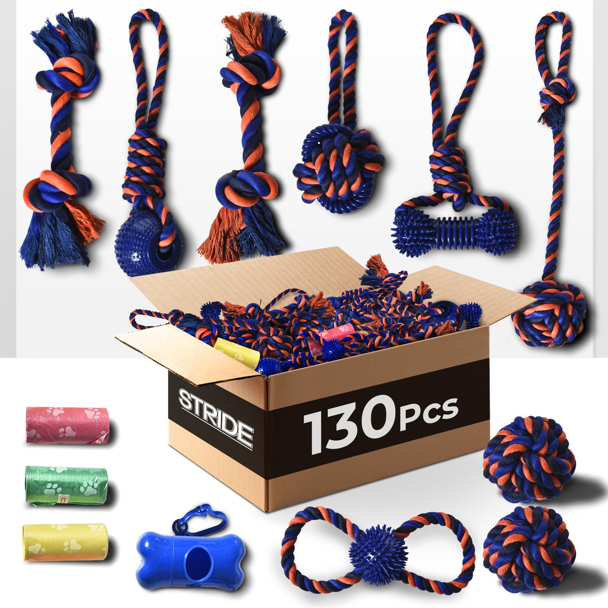 Stride Dog Rope Toys, Set of 130 Interactive Dog Toys, Bulk Dog Toys