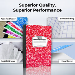 Composition Notebook, Quad Ruled, 200 Pages (100 Sheets) Per Book, Hard Cover