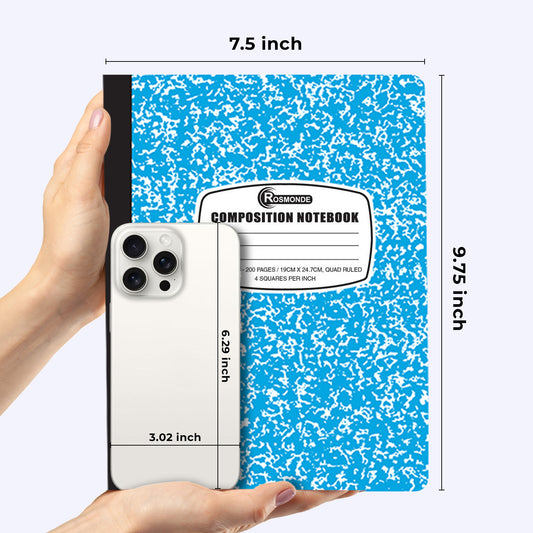 Composition Notebook, Quad Ruled, 200 Pages (100 Sheets) Per Book, Hard Cover